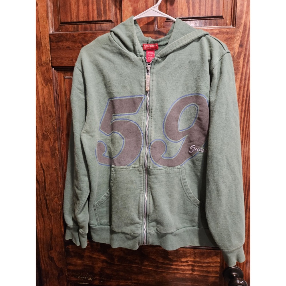 Guess Vintage Green Jacket Y2k Number 59 Logo Full Zip Metal Decal Rare L